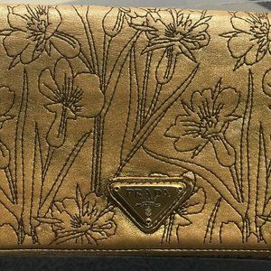 Gold Prada Floral Wallet